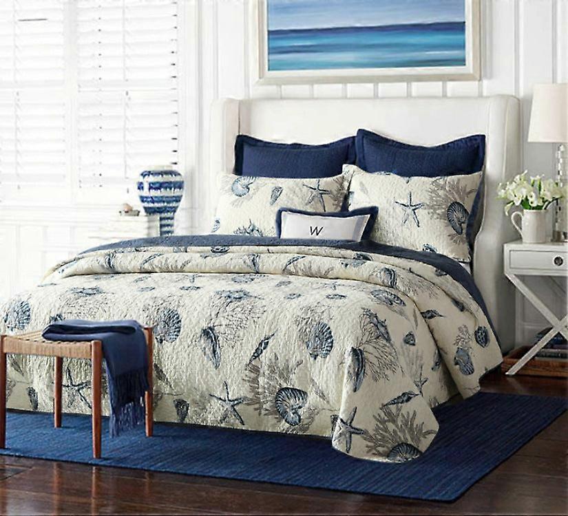 3 Piece Reversible Quilt Bedding Set(1 Quilt Plus 2 Pillowcase, Navy)