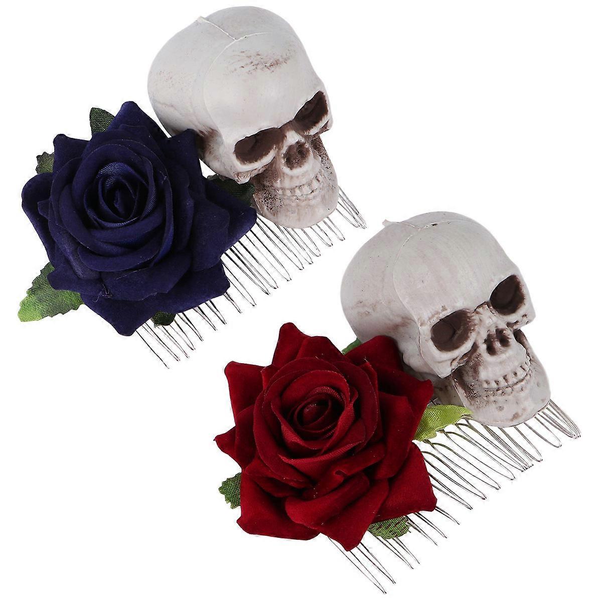 Party Hair Combs Rose Skeleton Design for Halloween Use 6Pcs Pack