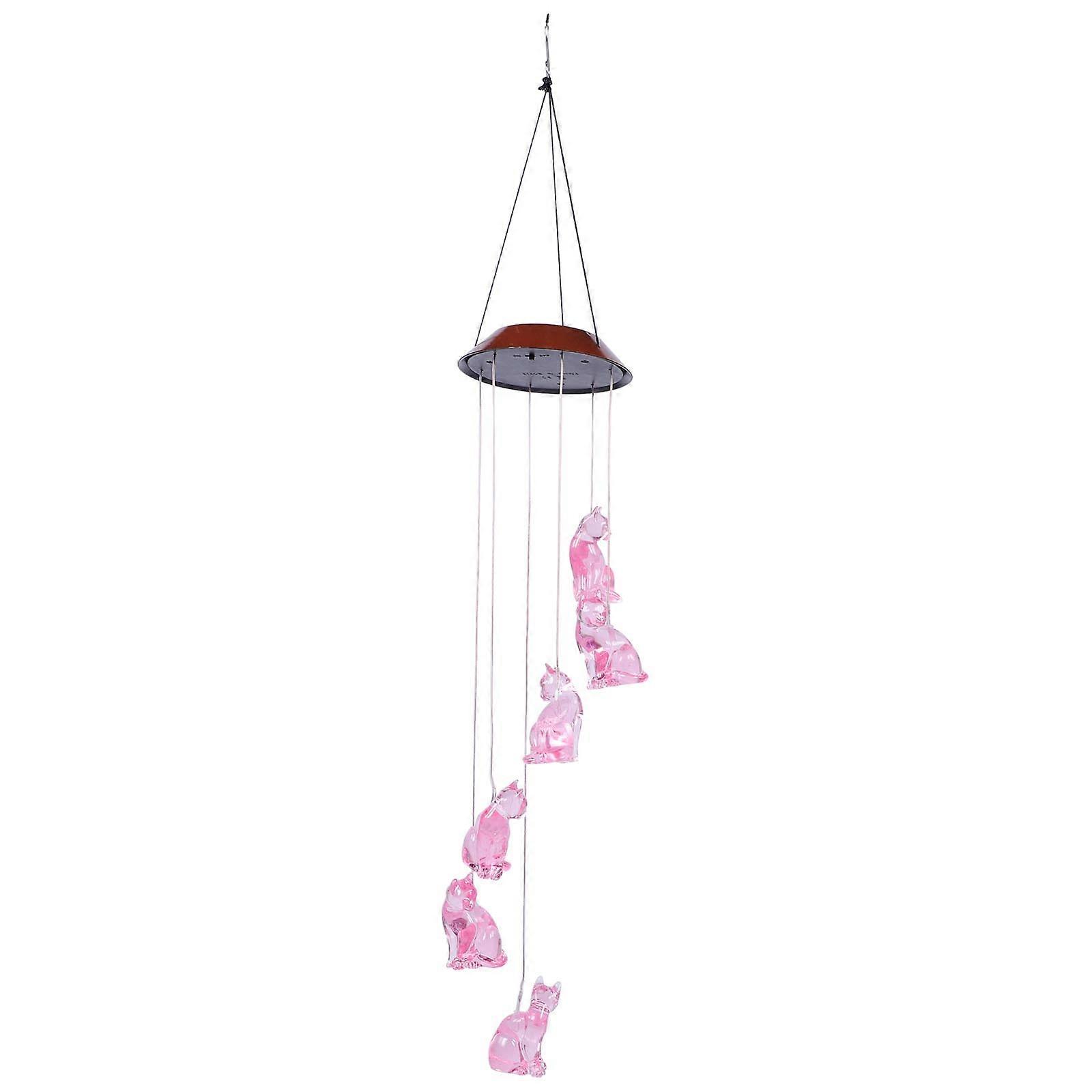 Pink Solar Cat Wind Bell Lamp for Decor 1Pcs with Solar Charging Feature