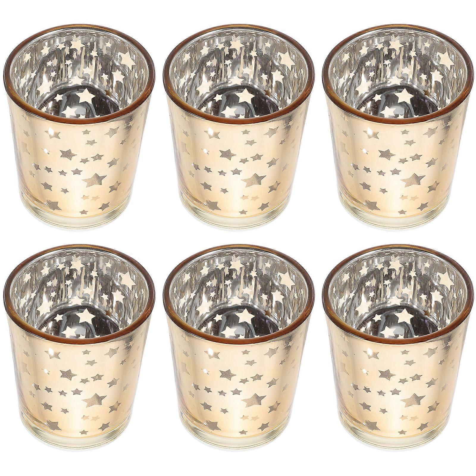 6pcs Glass Candle Holder Pattern Tea Light Candle Container Tea Candle Holder