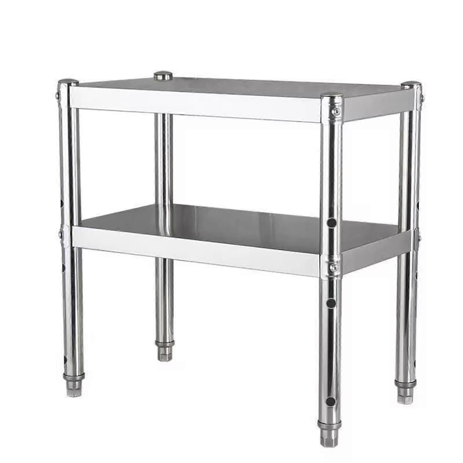 Stainless Steel Kitchen Work Table Double Tier Shelf Adjustable Height One Color Reinforced Triangle Design 60x40x60 cm