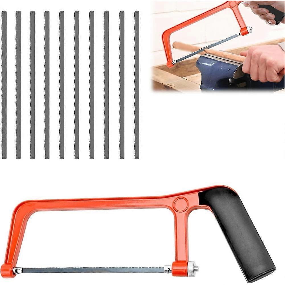11PCS Metal Saw Red Hack Saw Angle Small Hacksaw with 10 Exchangeable Blades for Cutting Plastic PVC