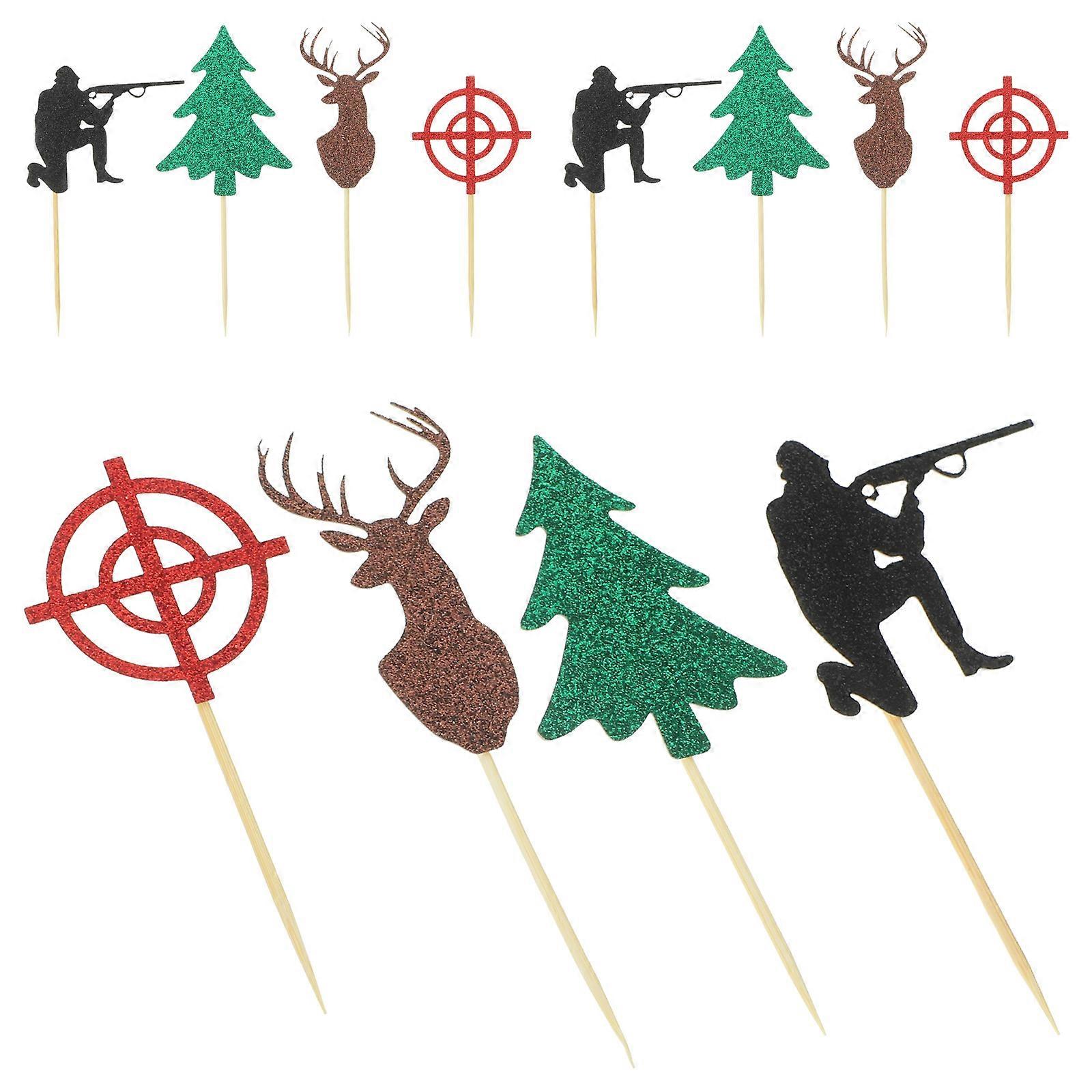 Cupcake Toppers Birthday Themed Tree Shape Safe Material For Bakers 12Pcs