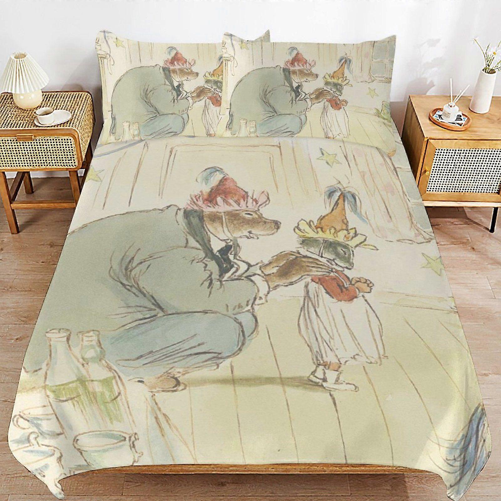 S529 Ernest & Celestine Innovative Zip Closure Soft Finish Durable Weave Duvet Cover Sets Comfortable All Year Use A529