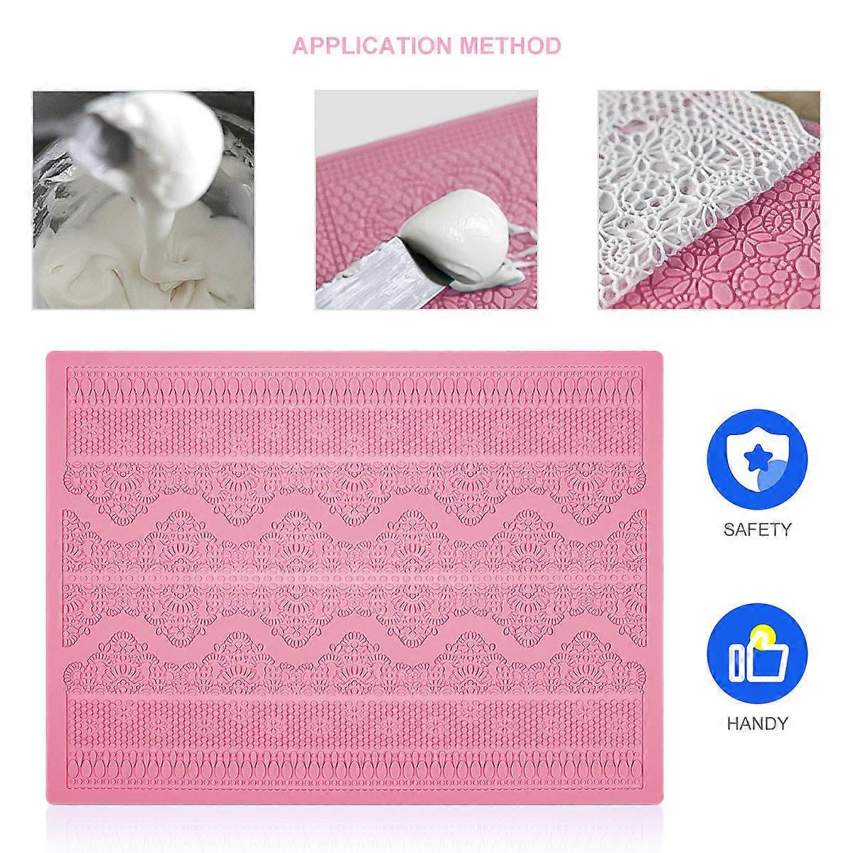 3Pcs Cake Embossing Tool Pink Silicone Mat For DIY Projects 38.5 X 28.5 Cm Rectangular Baking