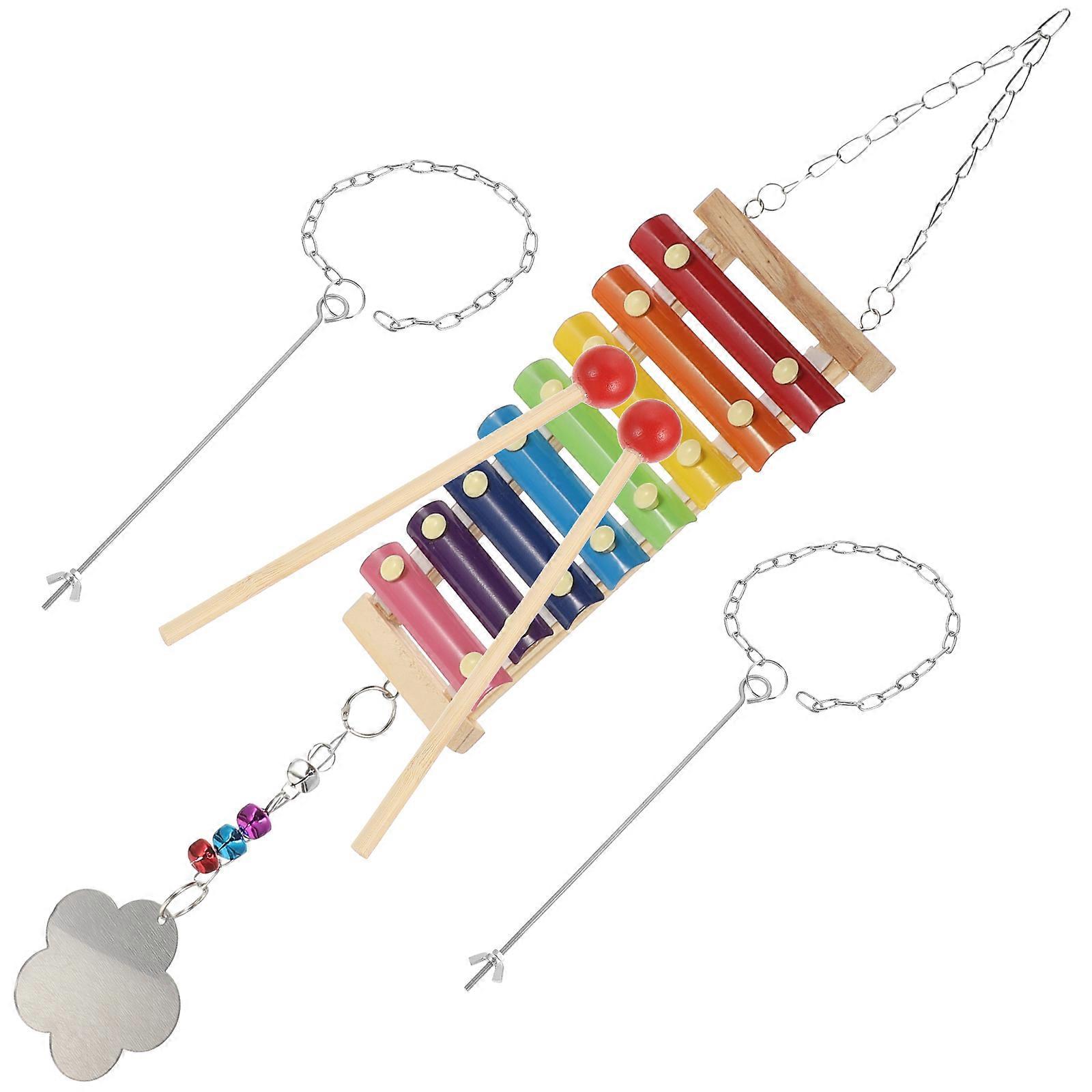 Chicken Foraging Toys Wood Bird Toys for Hanging 5Sets with Mirror Skewer