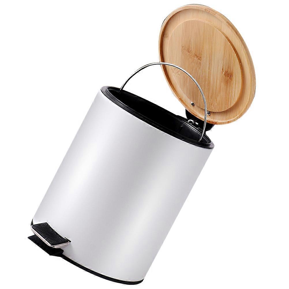 Trash Can with Bamboo Lid for Multi-Function Use 5L Round Step-on Bin