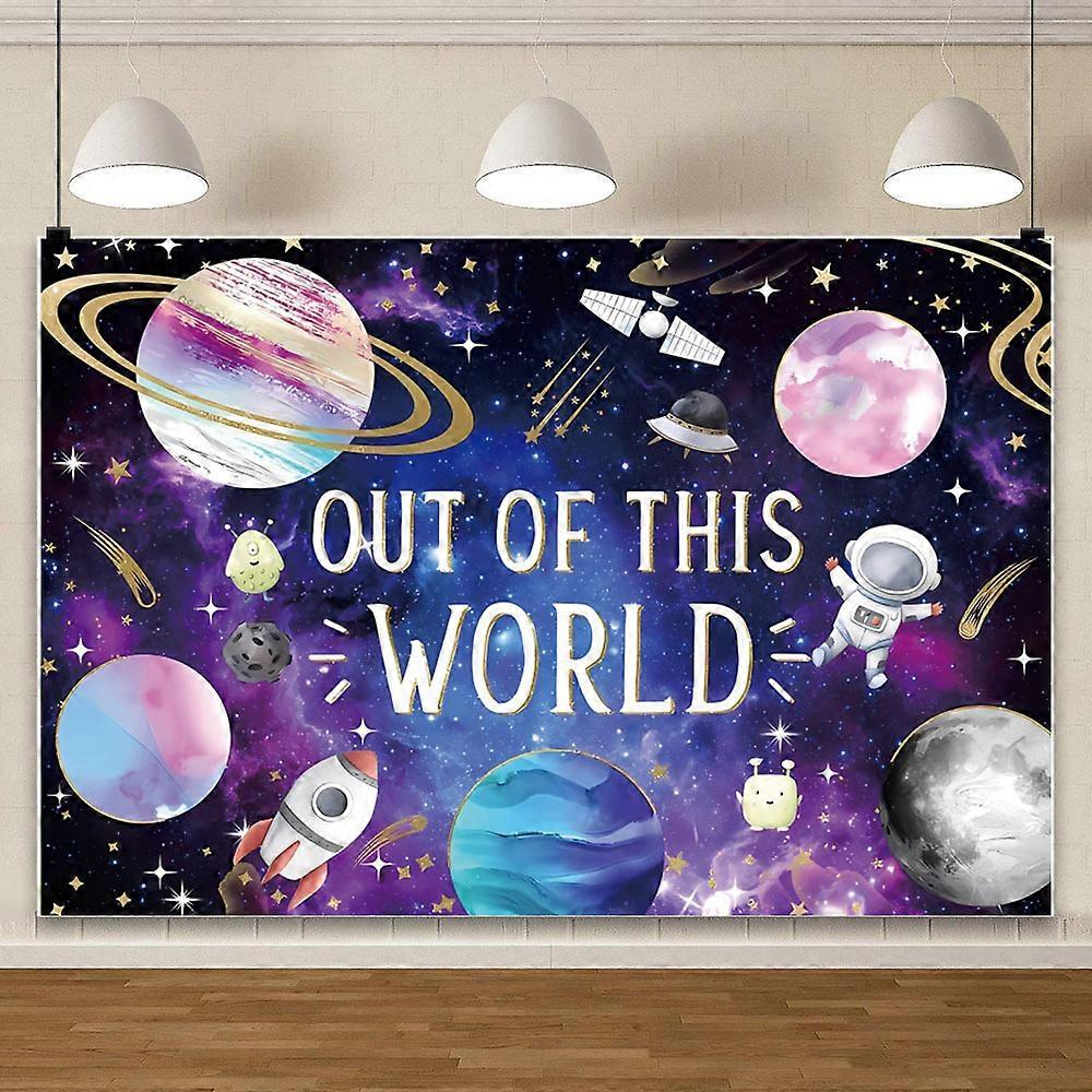 1set Cartoon Outer Space Universe Spacecraft Astronaut Boy Polyester Birthday Party Decoration Photography Background Banner