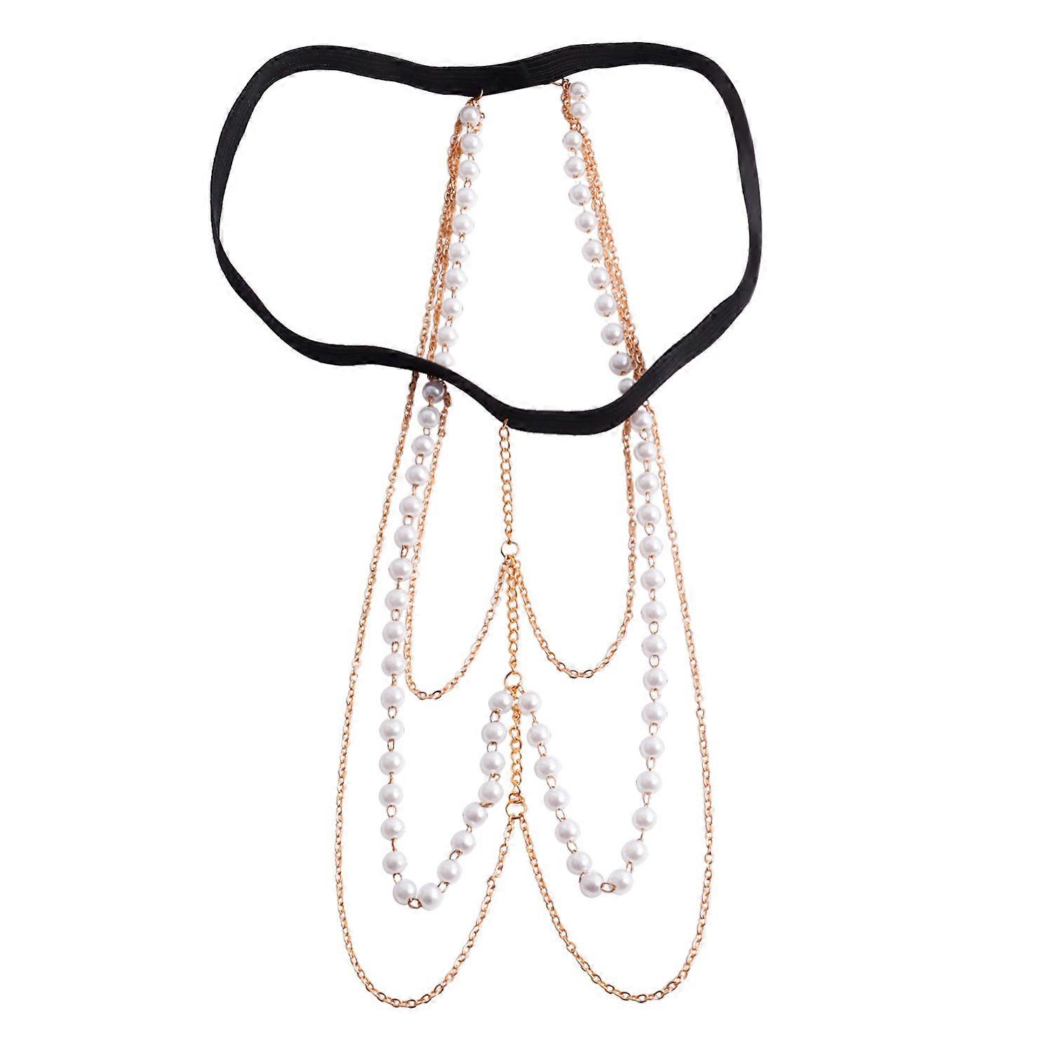 Leg Chain, Sexy White Faux Pearl Long Chain Body Chain for Women