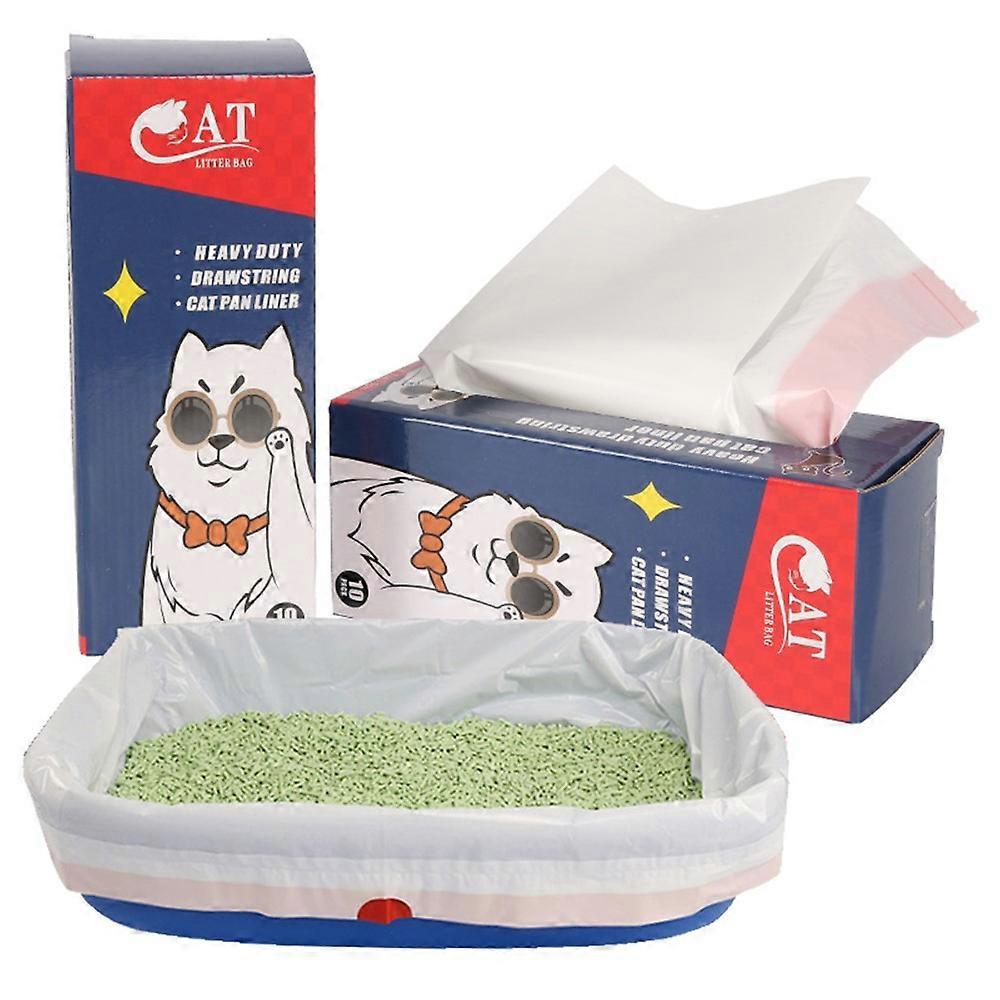 PANGBAN 10PCS Kitty Litter Box Liners Drawstring Handles PE Cat Waste Tray Bags for Pet Poop