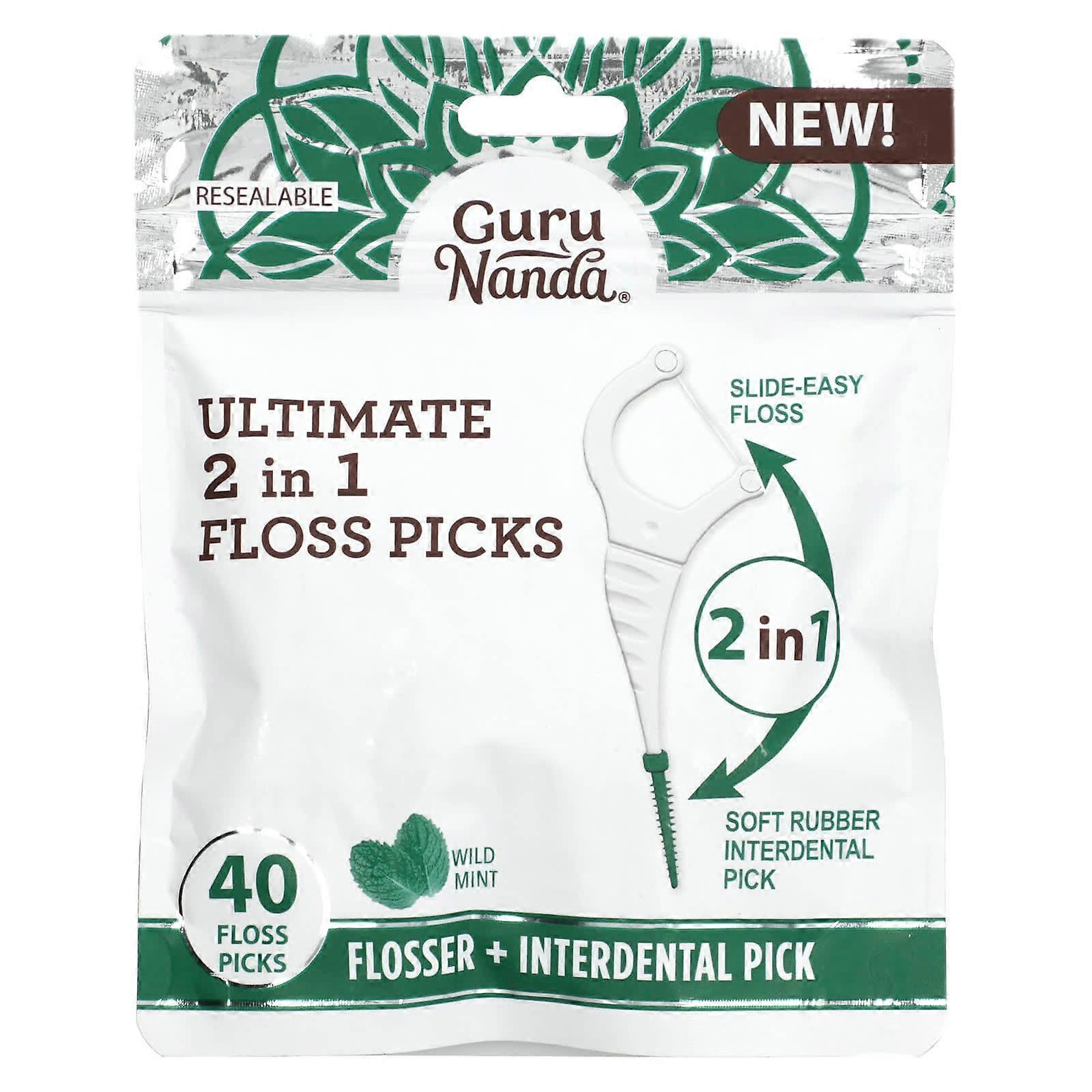 Ultimate 2 in 1 Floss Picks, Wild Mint , 40 Floss picks