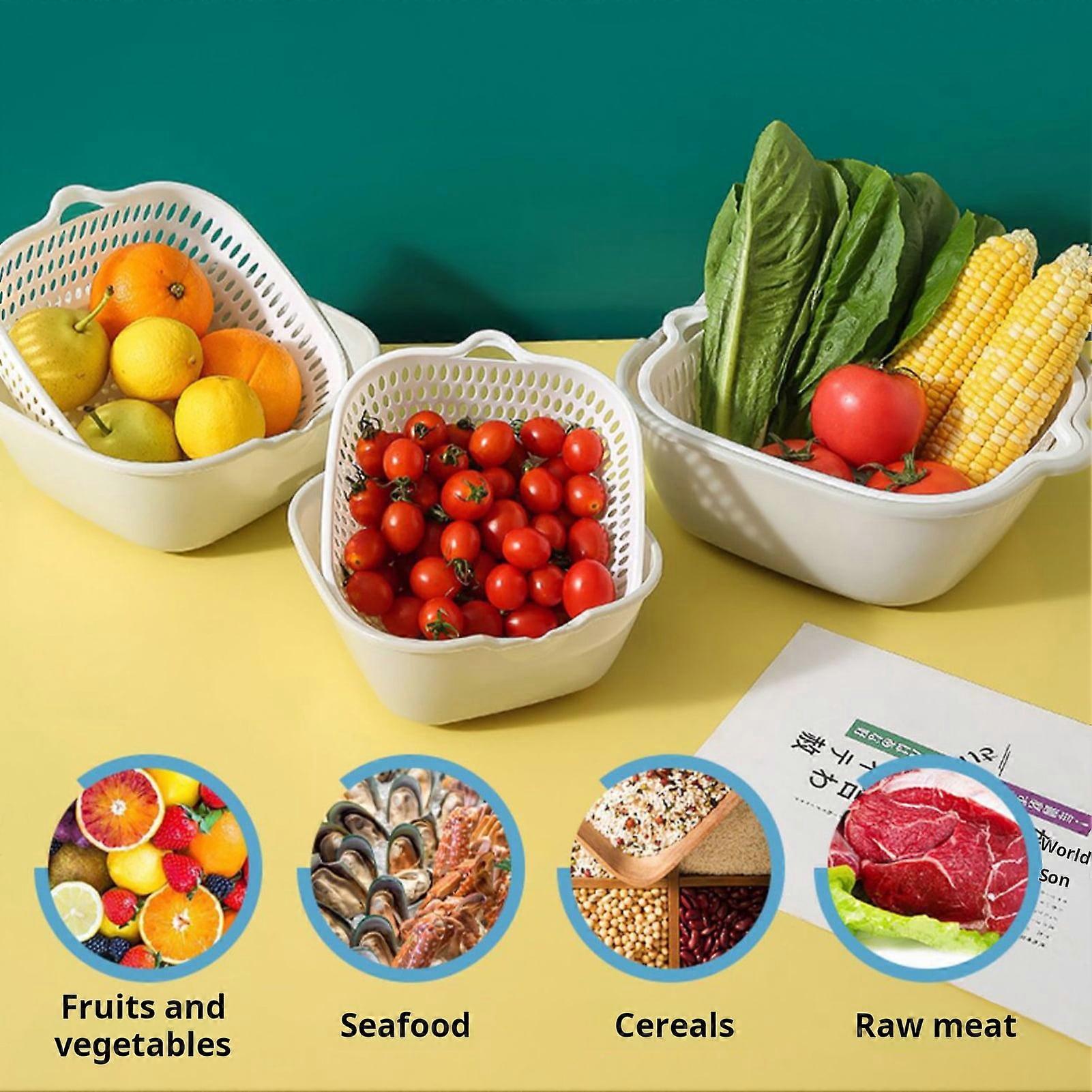 SUSUchens 8 Pcs Draining Bowl Set with Small Ears, Quick Drain Basket for Fruit, Salad, Vegetables - Blue, Compatible with Standard Sinks