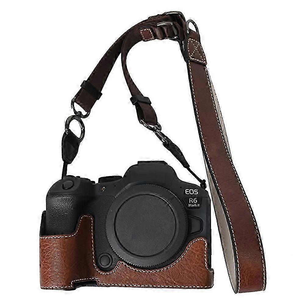 EOS R6 Mark II R5 Camera Case with Shoulder Strap, Large Cutout Litchi Texture PU Protective Cover