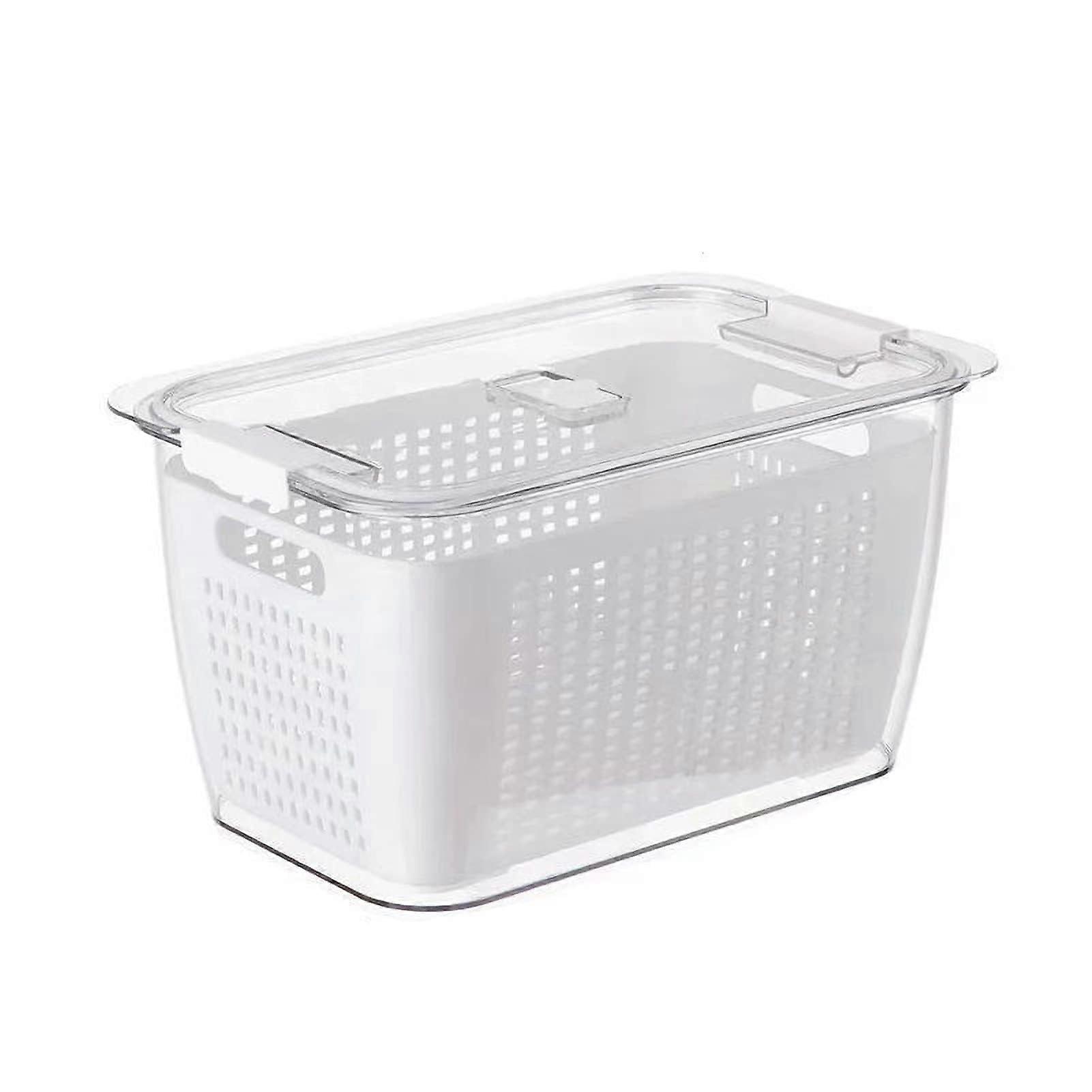 Fridge Food Storage Container 4.5L With Drain Tray Lettuce Keeper Produce Saver For Vegetables And Fruit White