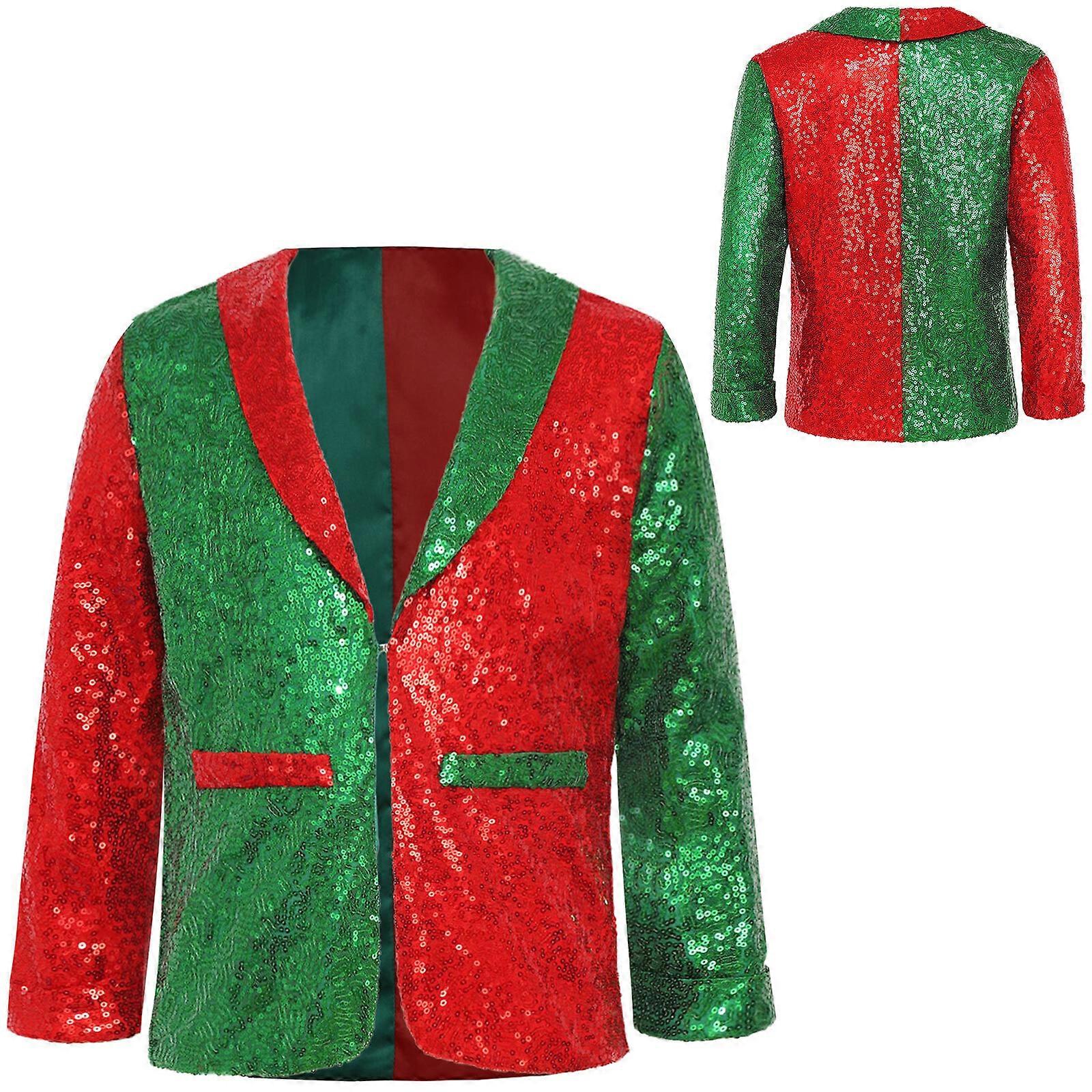 Kids Unisex Santa Claus Color Block Christmas Shiny Elf Sparkly Coat Shimmer