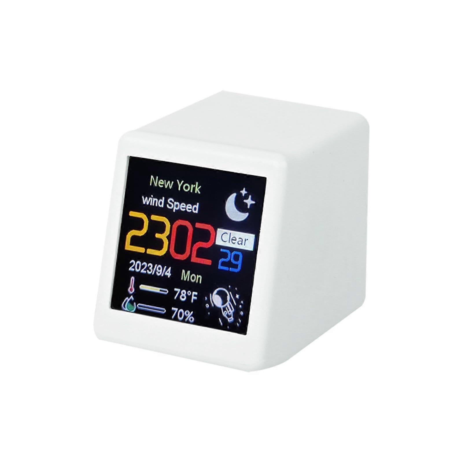 Smart WiFi Weather Station Desktop Hygrometer With Forecast Clock Touch Screen White For Home Office Bedroom Travel GIF Animation