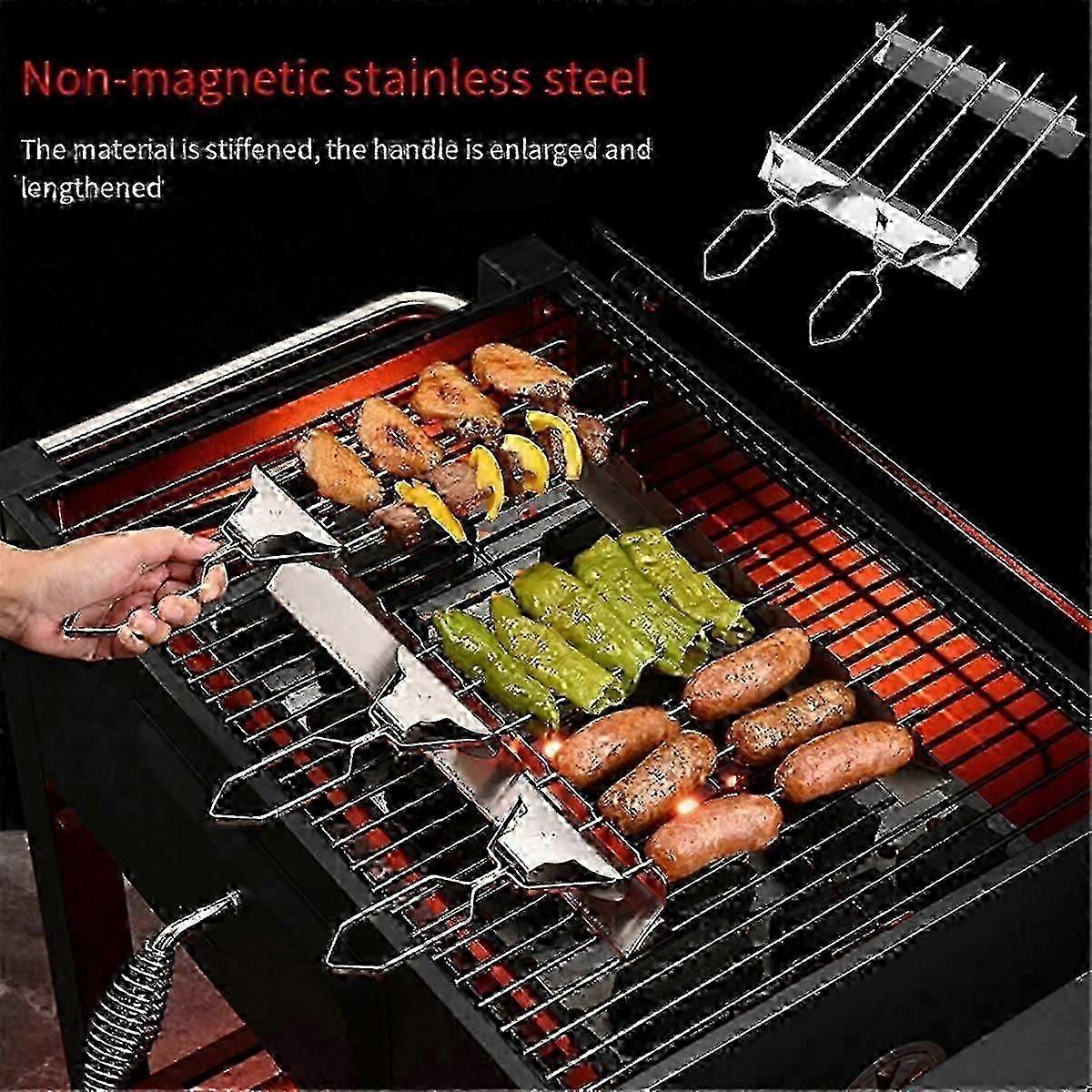 3 Way Grill Skewers Shrimp Skewers Set for Grilling Reusable Semi-Automatic BBQ Fork Kebab Stick OuNEW