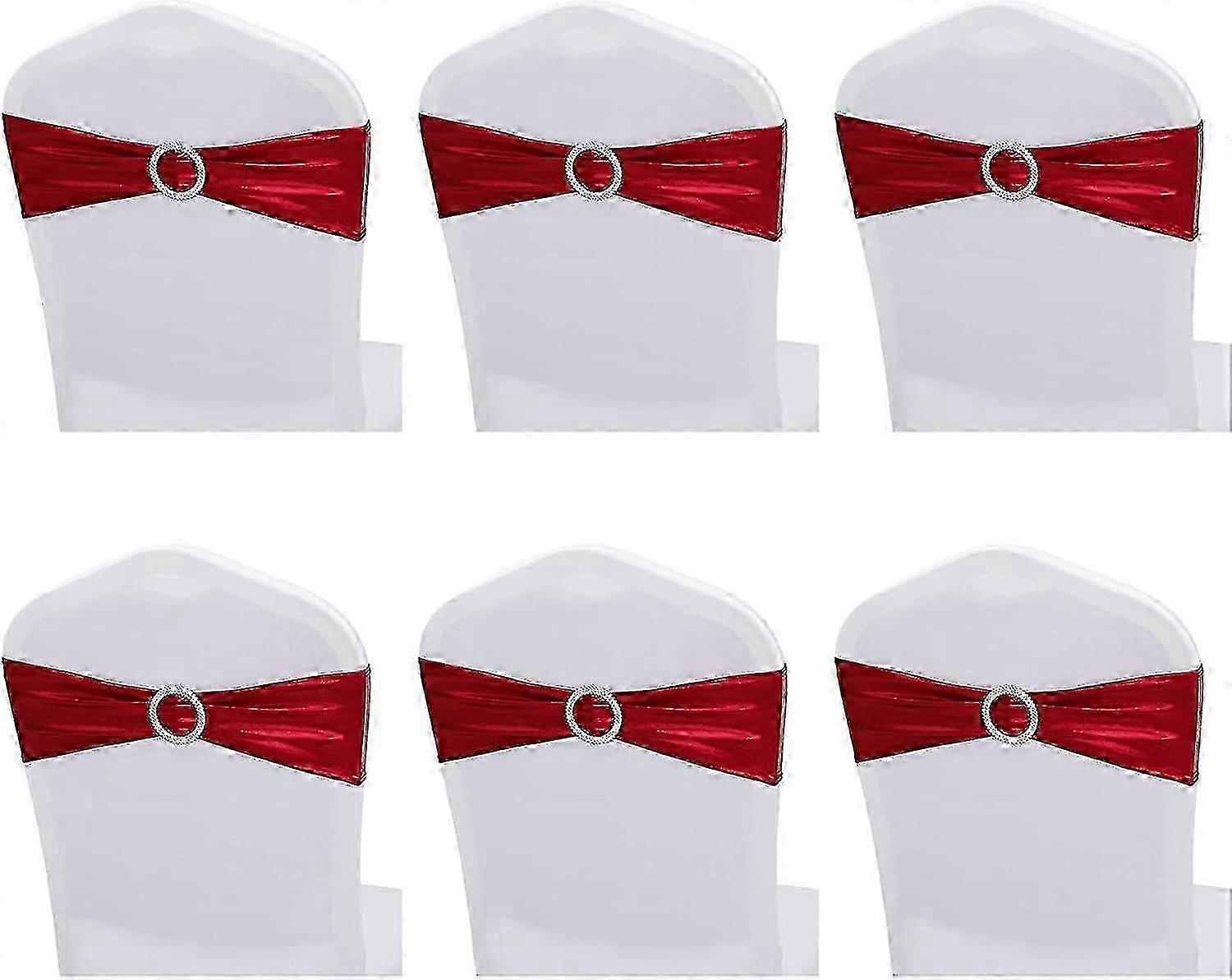 6 stk, elastisk stolbelte, bryllupsfeststol, dekorative stropper (rød) - DD01