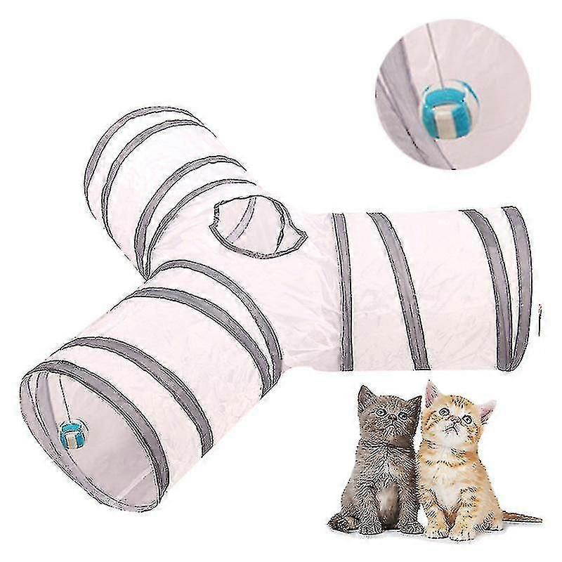 3 Way Cat Tunnel Y Shape Cat Tunnel 30cm Collapsible Pet Play Tunnel For Cats Gray White- Aespa