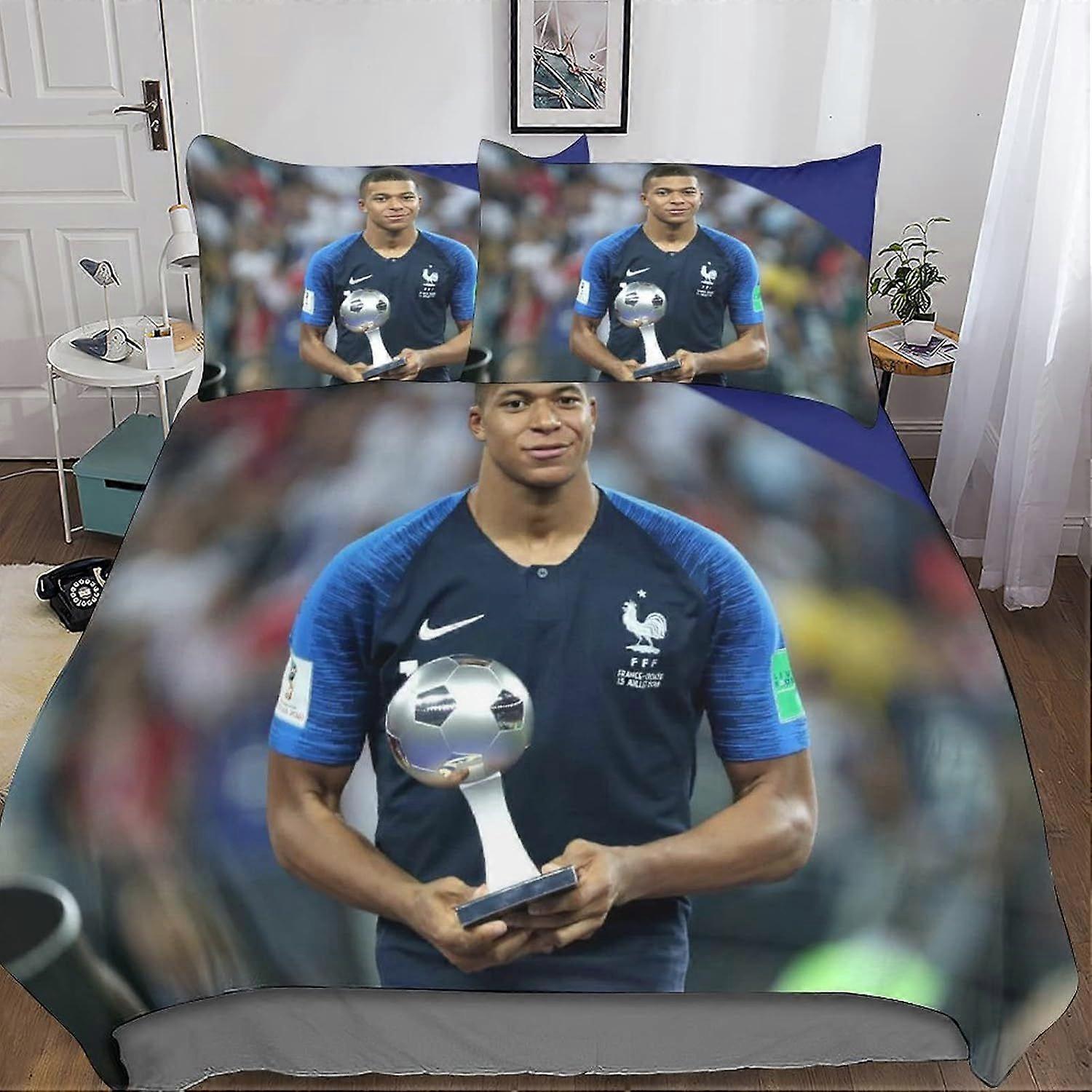 CAYBES Mbappé 3D Digital Print Quilt Cover Bedding Sets com Creative Football Superstars Duvet Cover Sets Capa de Colcha de Microfibra Macia com Zipper Clo