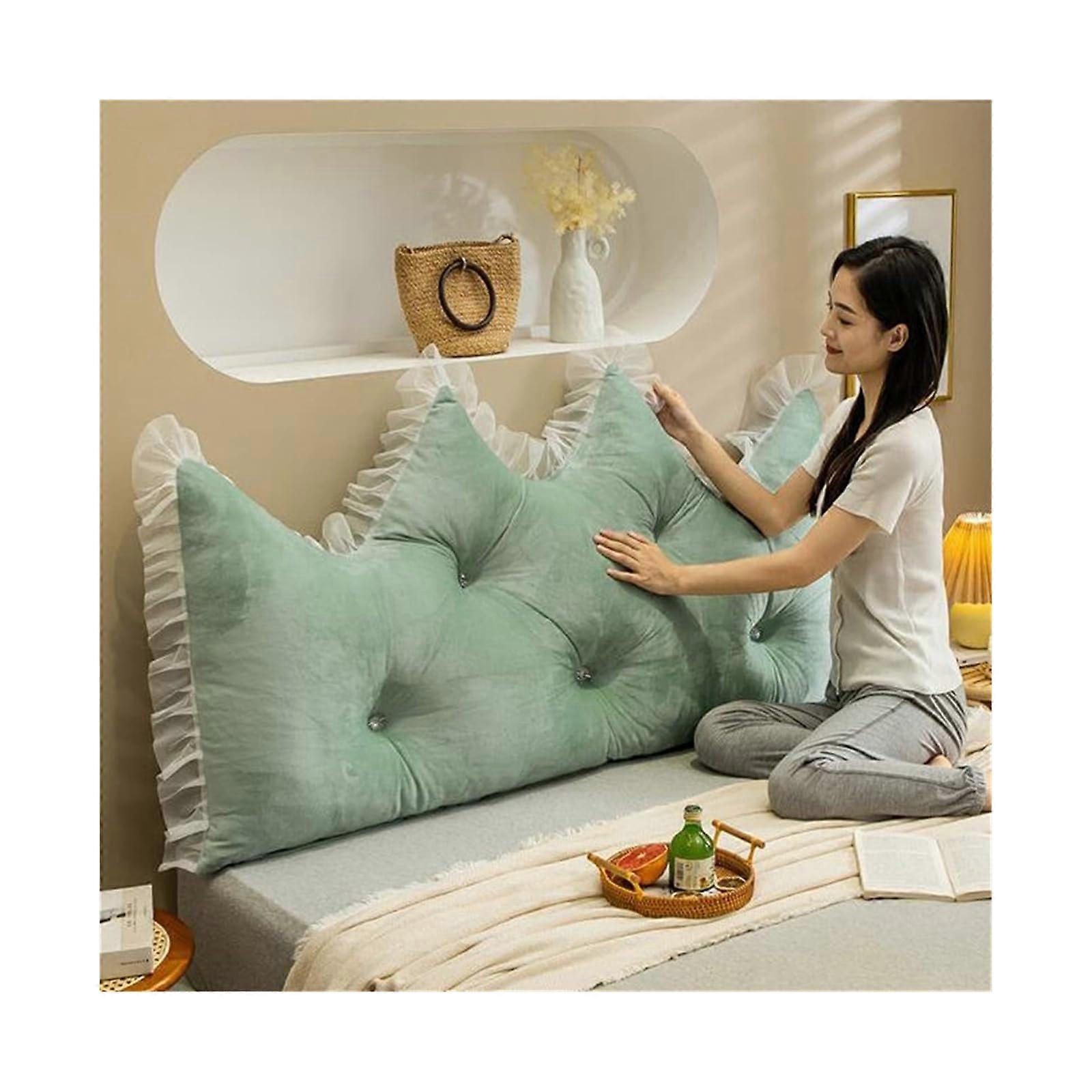 Velvet Headboard Pillow Wedge Backrest Cushion for Queen King Twin Bed Reading Support Removable Cover