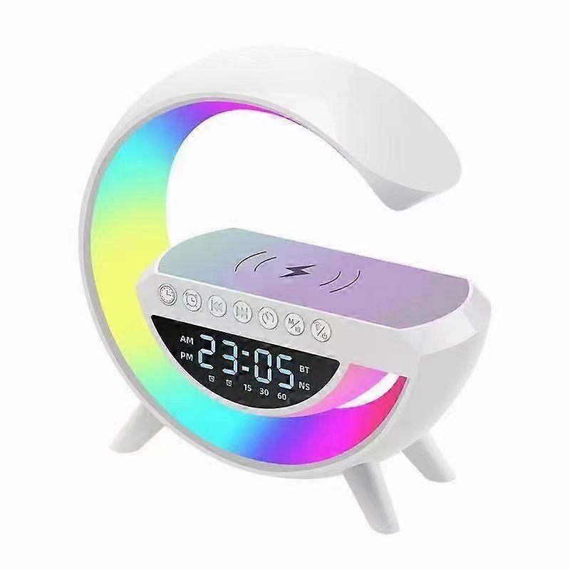 Mood Light with 15W Wireless Charger, LED Alarm Clock Dimmable Mood Light, Smart Desk Lamp with Bluetooth Speaker, 13 Mode Lights (White)