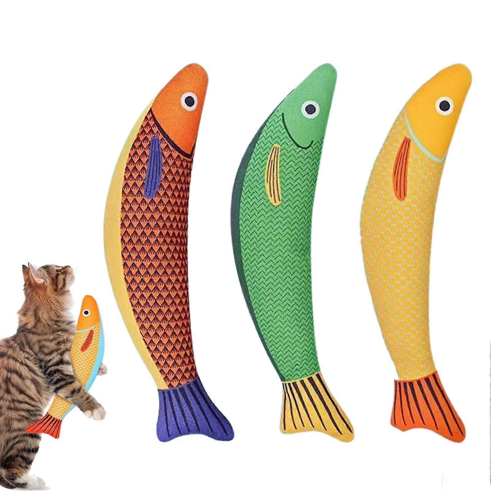Cat Fish Toy Set of 3 with Crinkle Sound for Teeth Cleaning, Interactive Cats Play for Home Garden