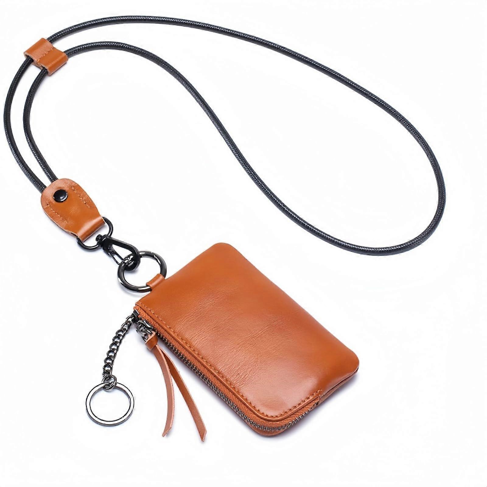 Cowhide Leather Coin Purse with Keychain, Vintage Small Change Wallet for Women and Men, Color2