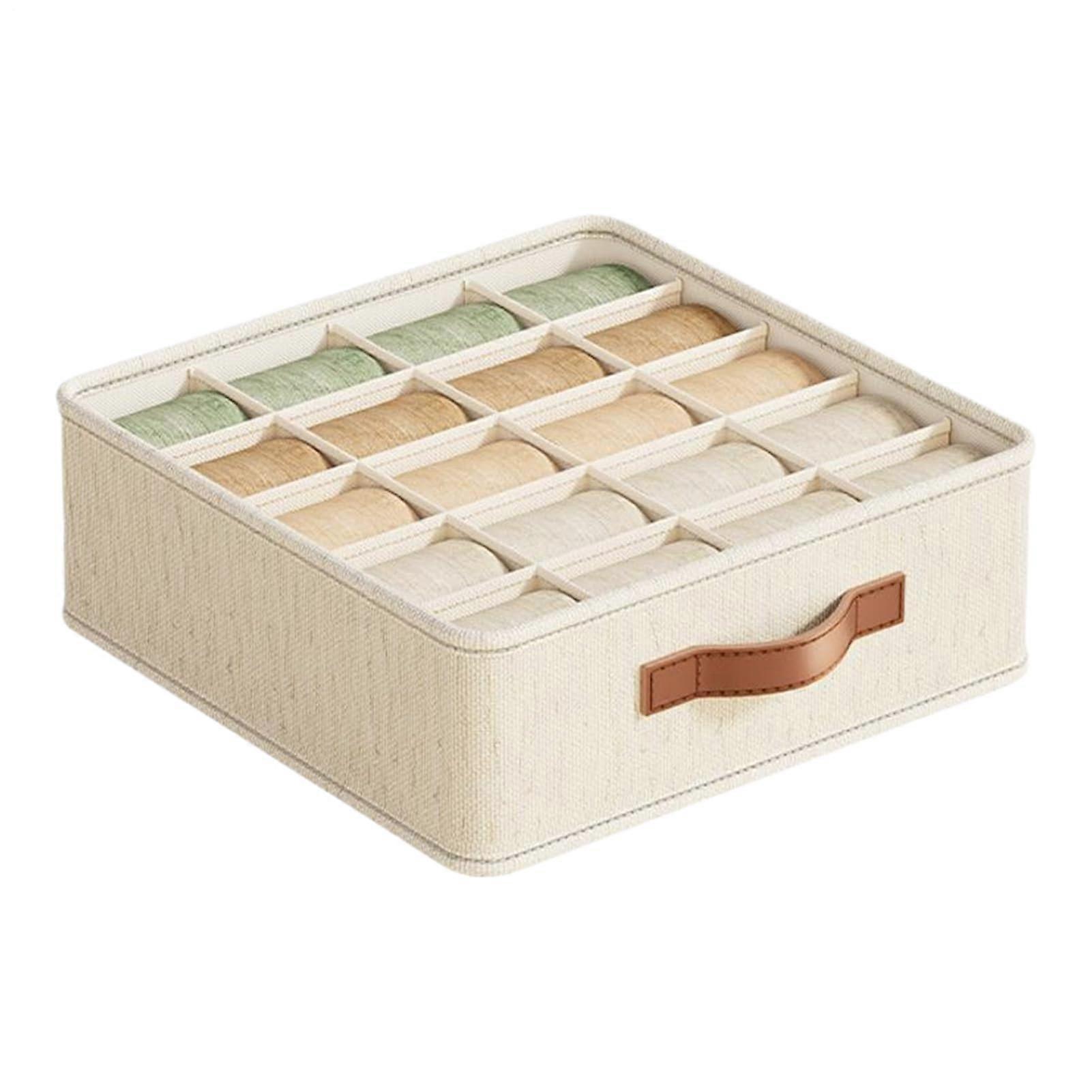 Underwear Organizer with 20 Grid Sock Storage Box, Space Saving Drawer Divider for Bedroom Closet, Beige