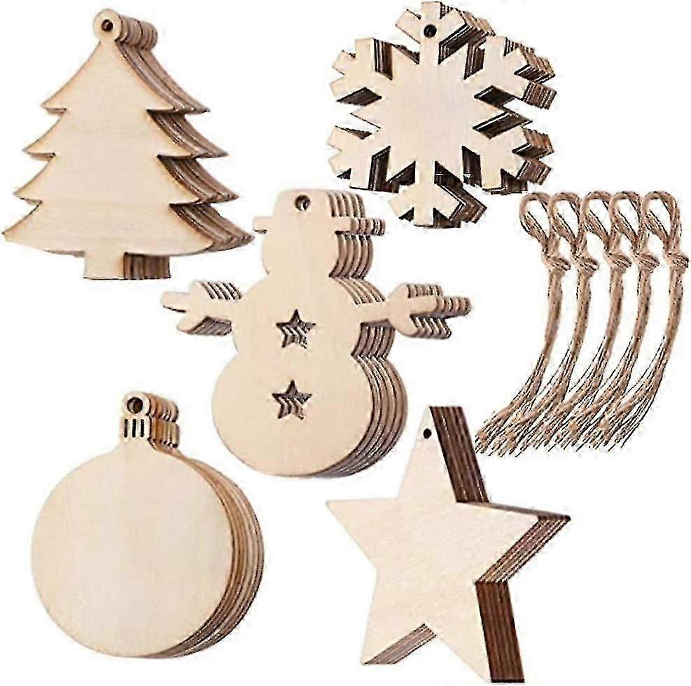 Snowflake Christmas decorations set with wooden stars and snowman
