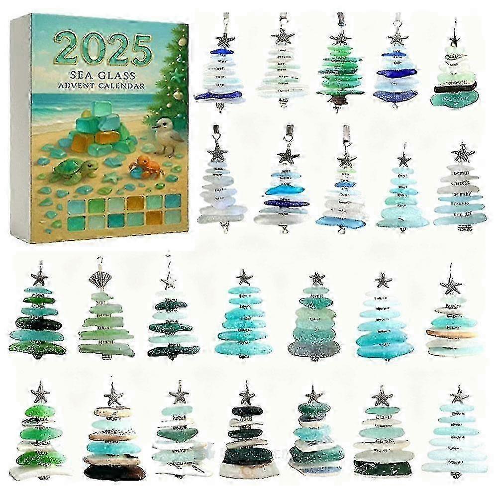 Handmade Advent Tree with 24 Sea Glass Ornament Compartments