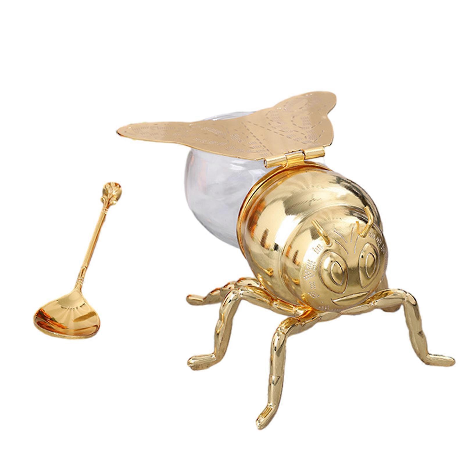 Luxurious Bees Shape Honeys Jar Honeys Storage Jar Decorative Ornament Seasoning Box Kitchen Spice Container with Spoon Multicolor