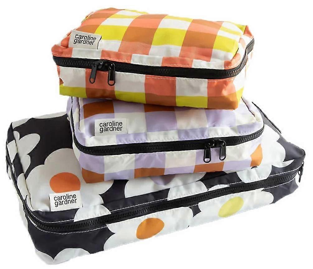 Caroline Gardner 3 Pack Flower and Check Packing Cubes Set - Multi-colour