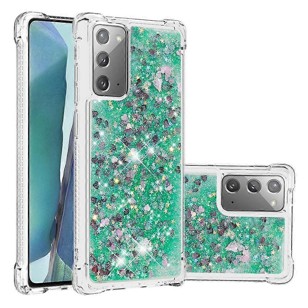 Glitter Liquid TPU Case with Shockproof Bumper and Floating Sparkle Green for Galaxy Note 20