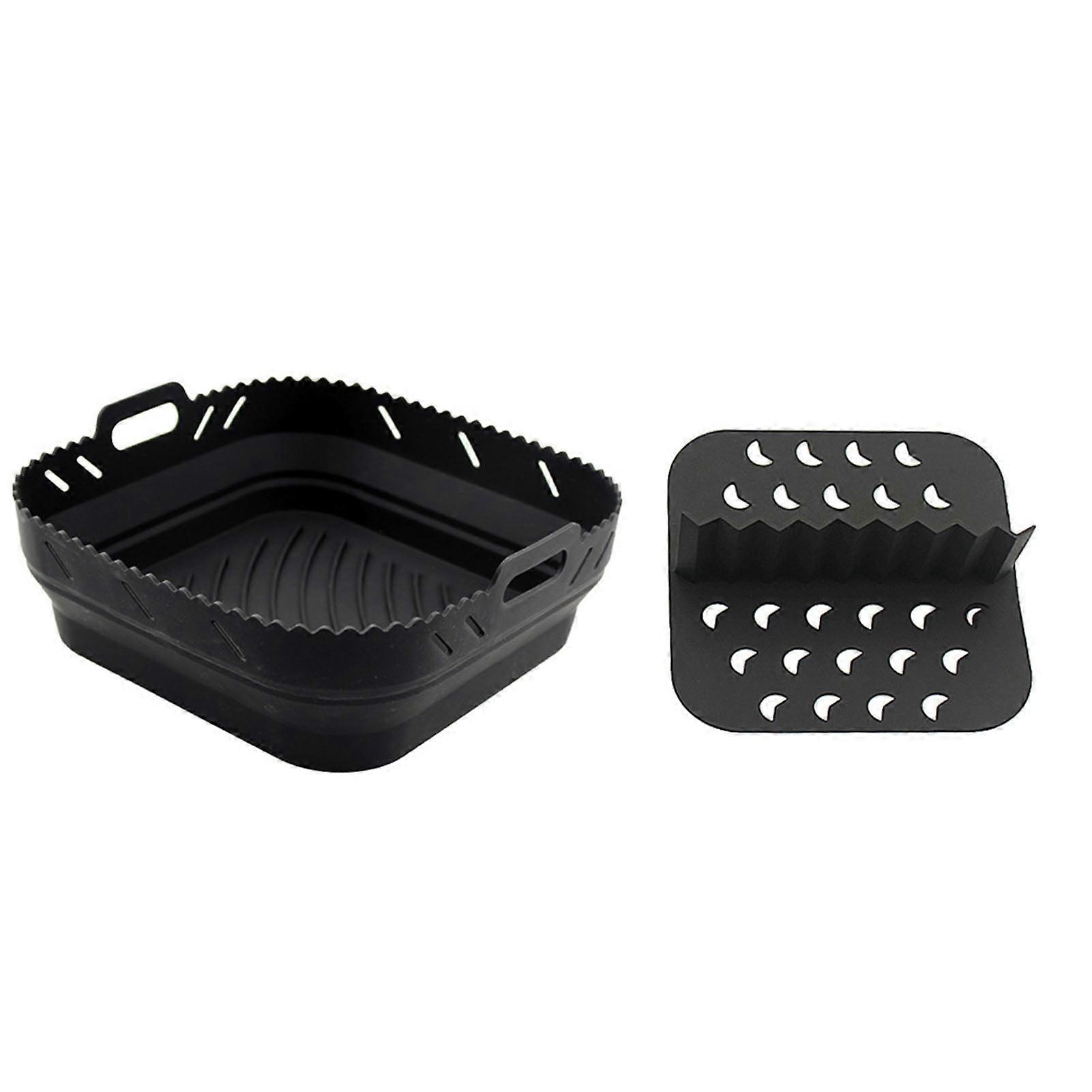 Fryer Basket - Even Heat Distribution, Square with Handle, Divider Pad - Reusable, Foldable, Silicone Pan
