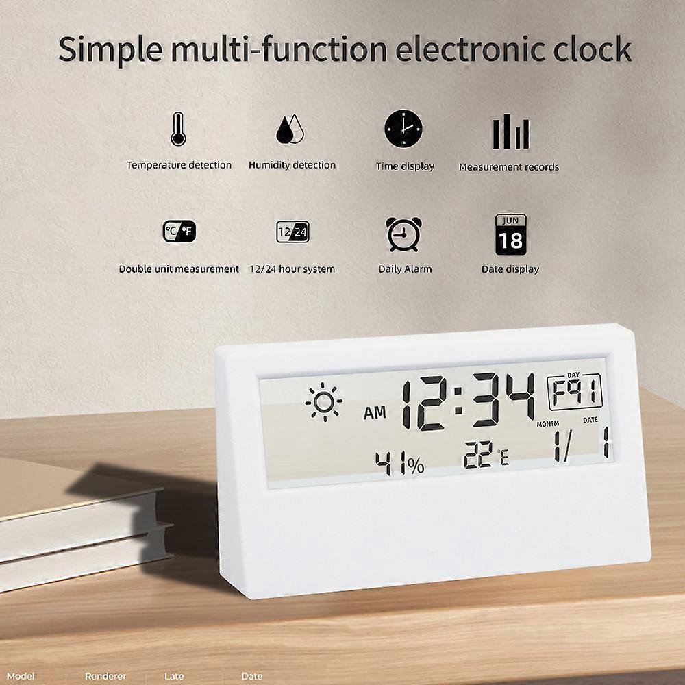 Muilti-function Digital Alarm Clock Temperature Humidity Meter Weather Display Electronic Transparent Luminous Thermo-Hygrometer