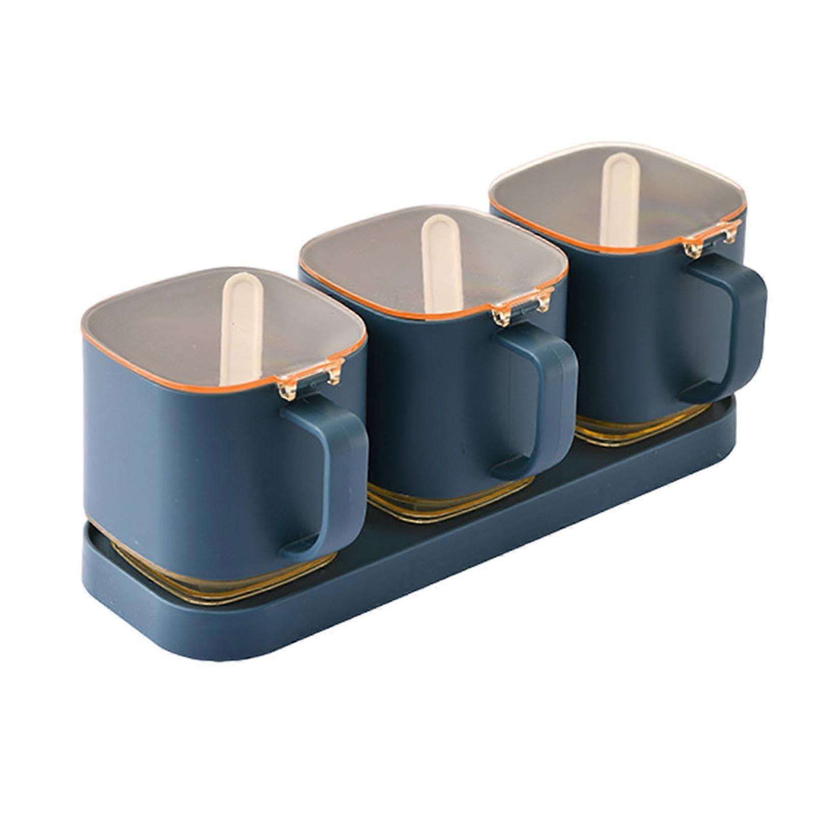 Spice Jar Set with Rack and Spoons, Airtight OneHand Open Kitchen Seasoning Containers with Lids