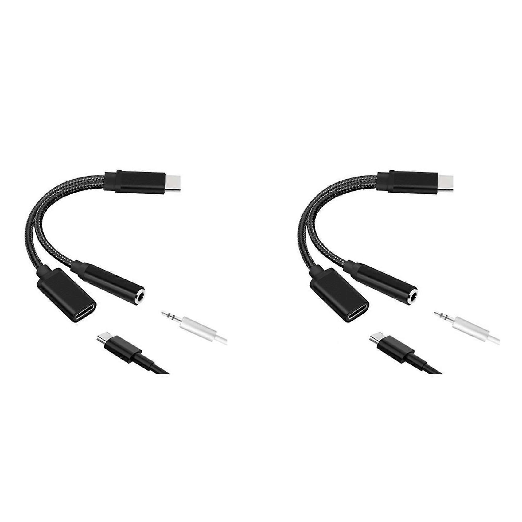 2X Type C to 3.5mm Charge Audio Adapter 2 in 1 USB C Splitter Headphone AUX Audio Cable for Huawei Smartphone Splitter