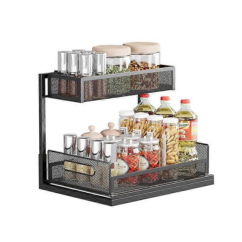 2Tier Under Sink Organizer with Durable Metal Mesh, SpaceSaving Kitchen Bathroom Cabinet Shelf