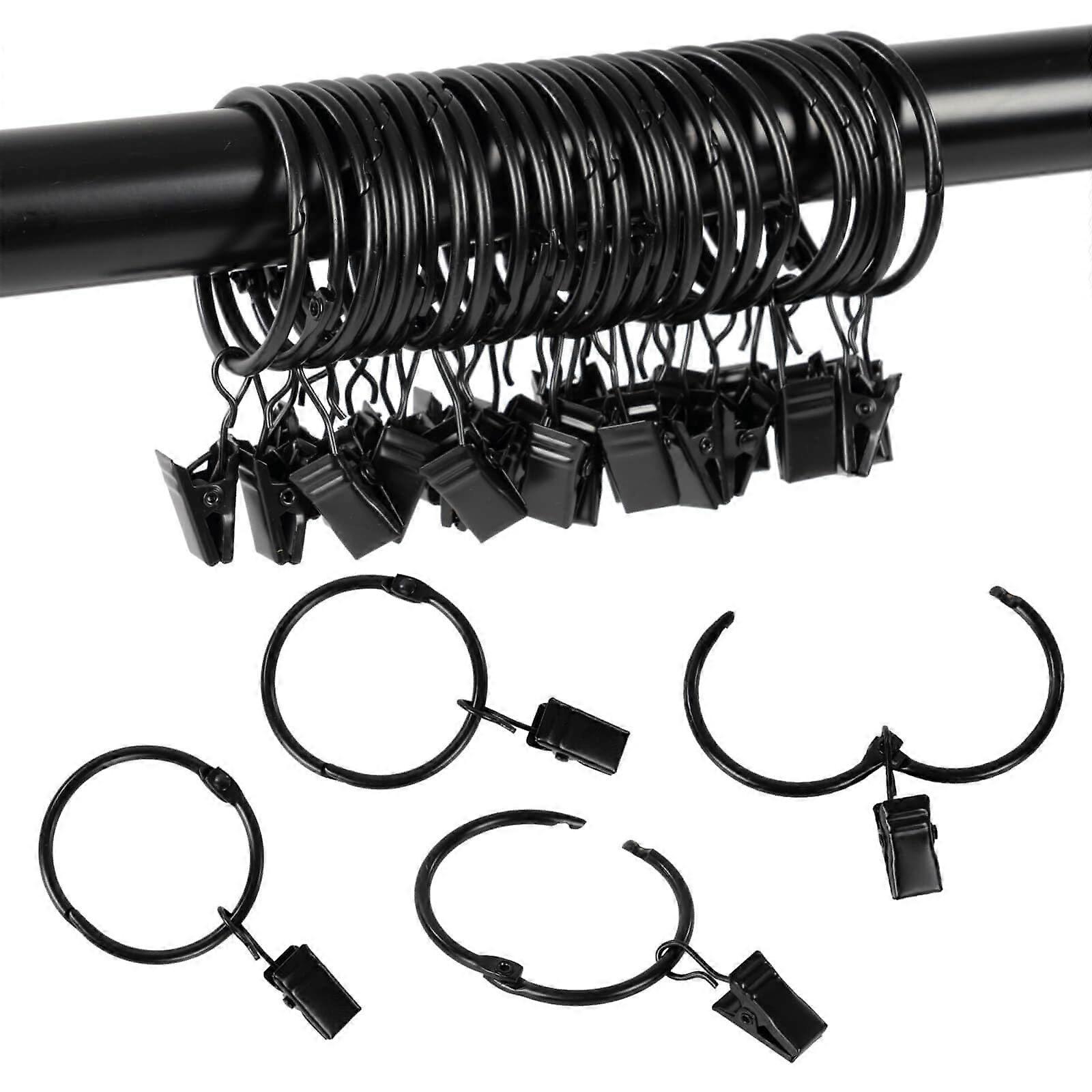 Curtain Rings with Clips 1 Inch Heavy Duty Rustproof Metal Openable Design for Drapes and Shower Curtains Black