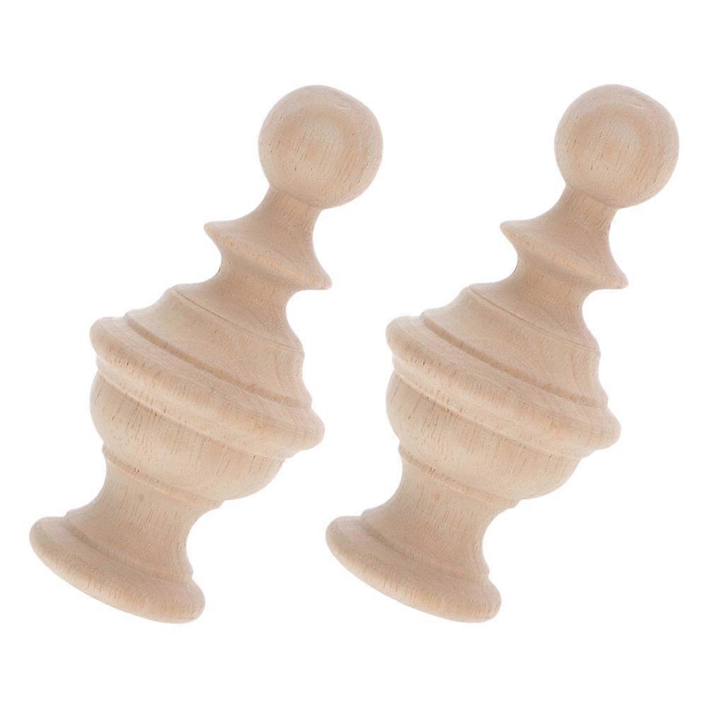 Khaki Solid Wood Finials for Staircases Decorative Unfinished 2Pcs Set