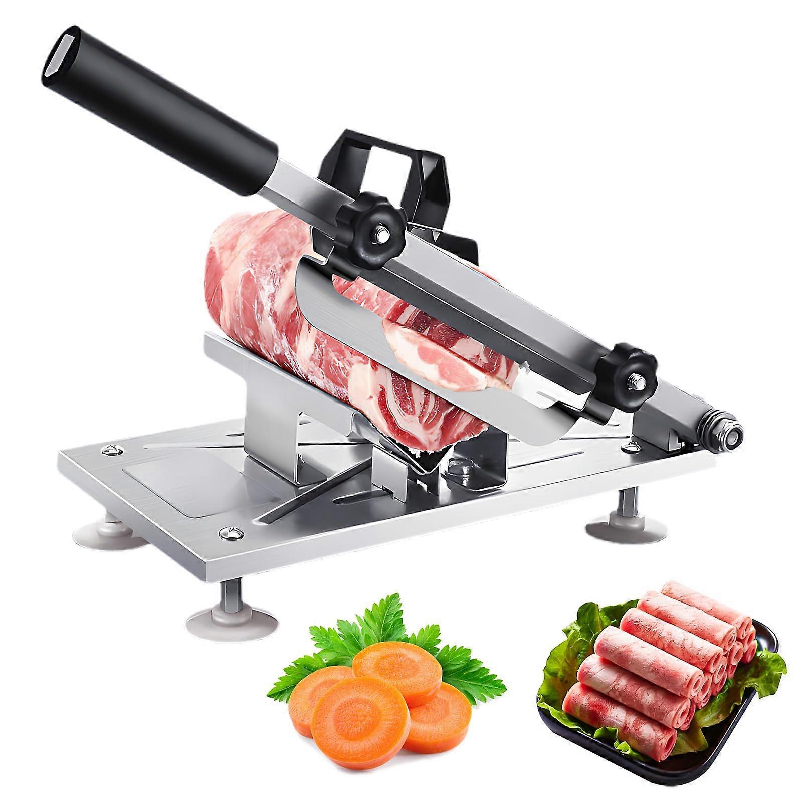 Frozen Meat Slicer Stainless Steel Manual Cutter with Adjustable Thickness and NonSlip Base