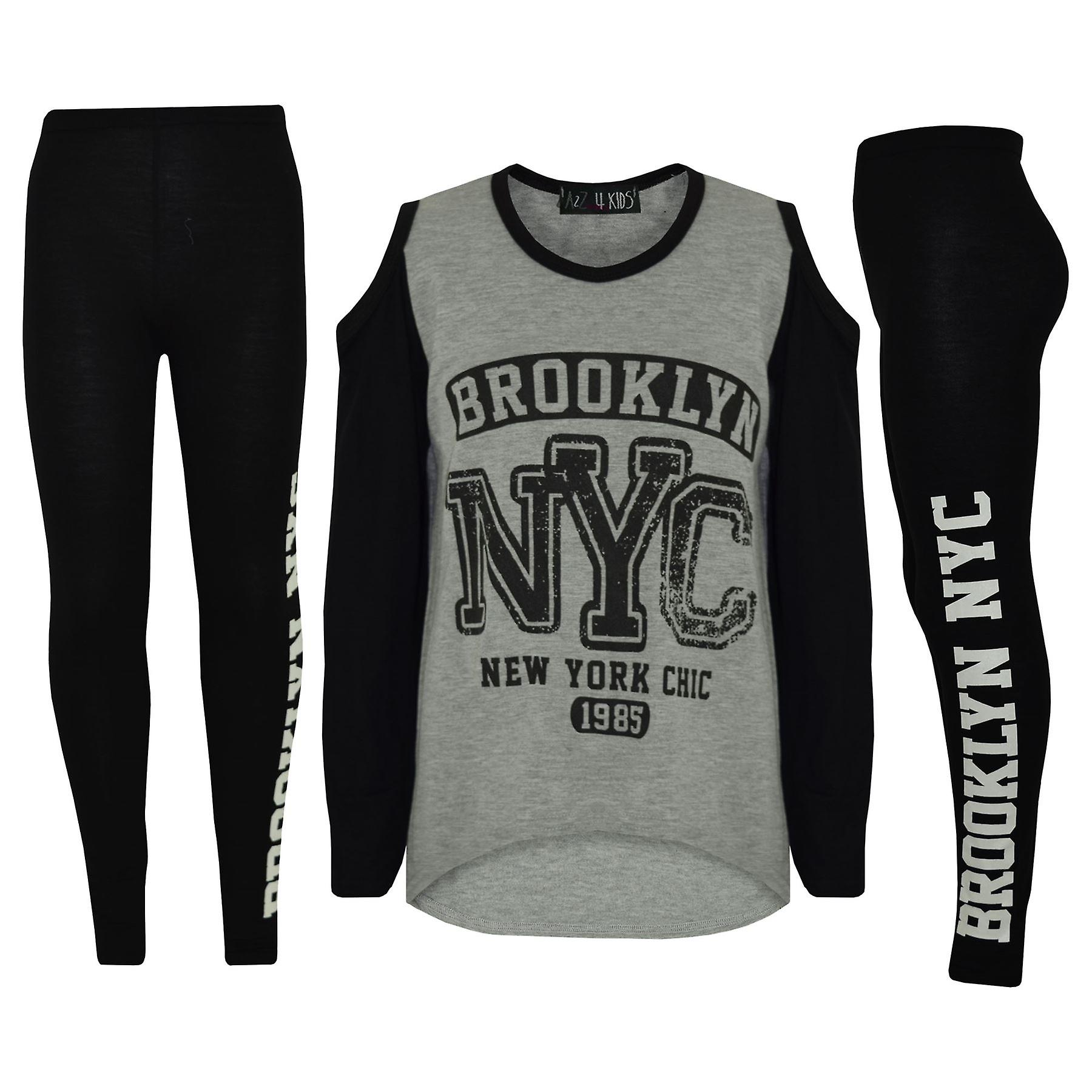 Girls Brooklyn NYC Print Cold Shoulder Top & Legging Set