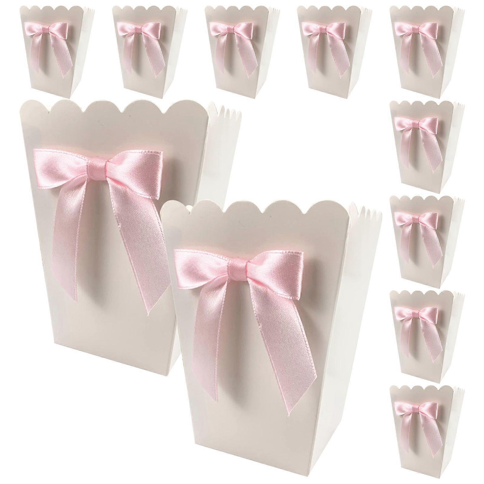 Bow White Popcorn Boxes Party Use Containers for 24Pcs Treat Holding