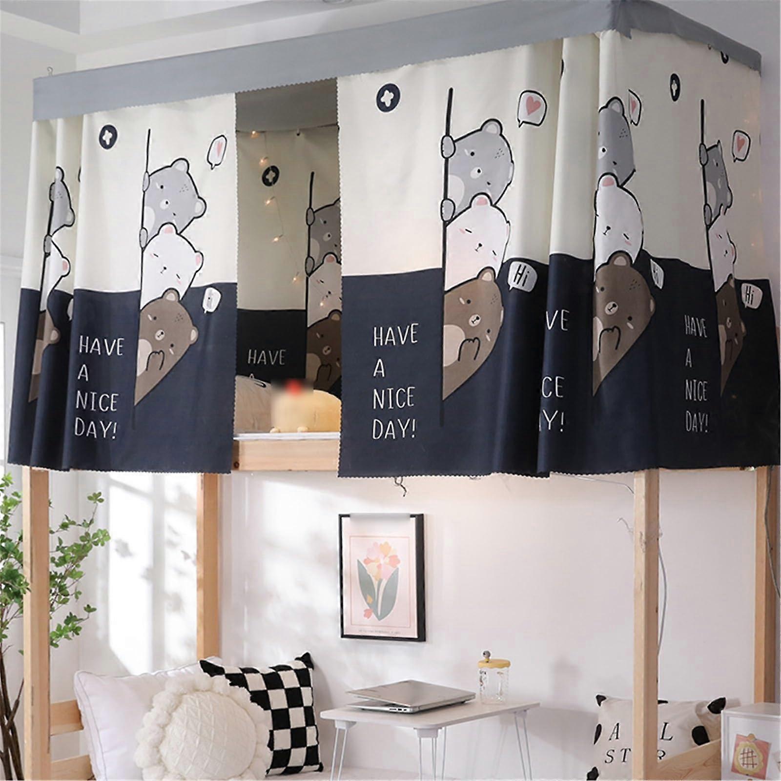 Dorm Bunk Bed Privacy Curtains for Students, Breathable Fabric, Easy Install, Bear B Design, 2pcs