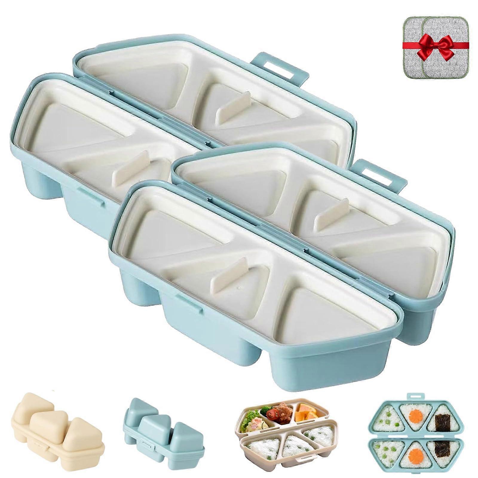 6 in 1 Onigiri Mold Rice Ball Maker, SixCavity Triangle Design, Foldable NonStick, 2 Pcs Blue