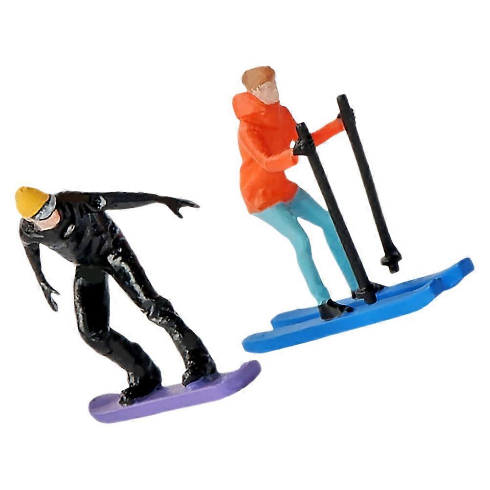 Diorama Scenes Miniature Skiing People Figurine Hand Painted 2Pcs