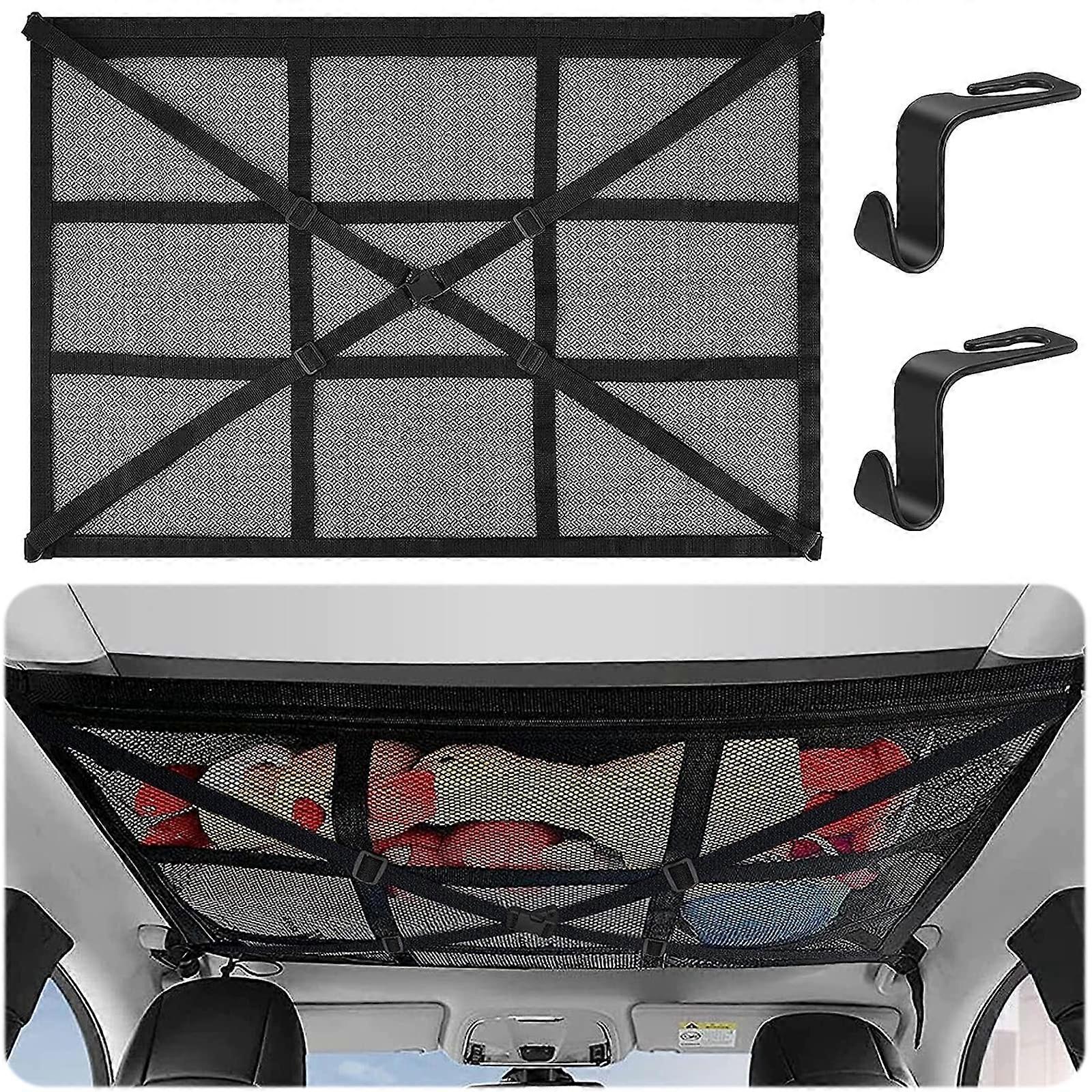 Car Ceiling Cargo Net with Large Capacity DoubleLayer Mesh, Adjustable Straps, Universal SUV Roof Storage