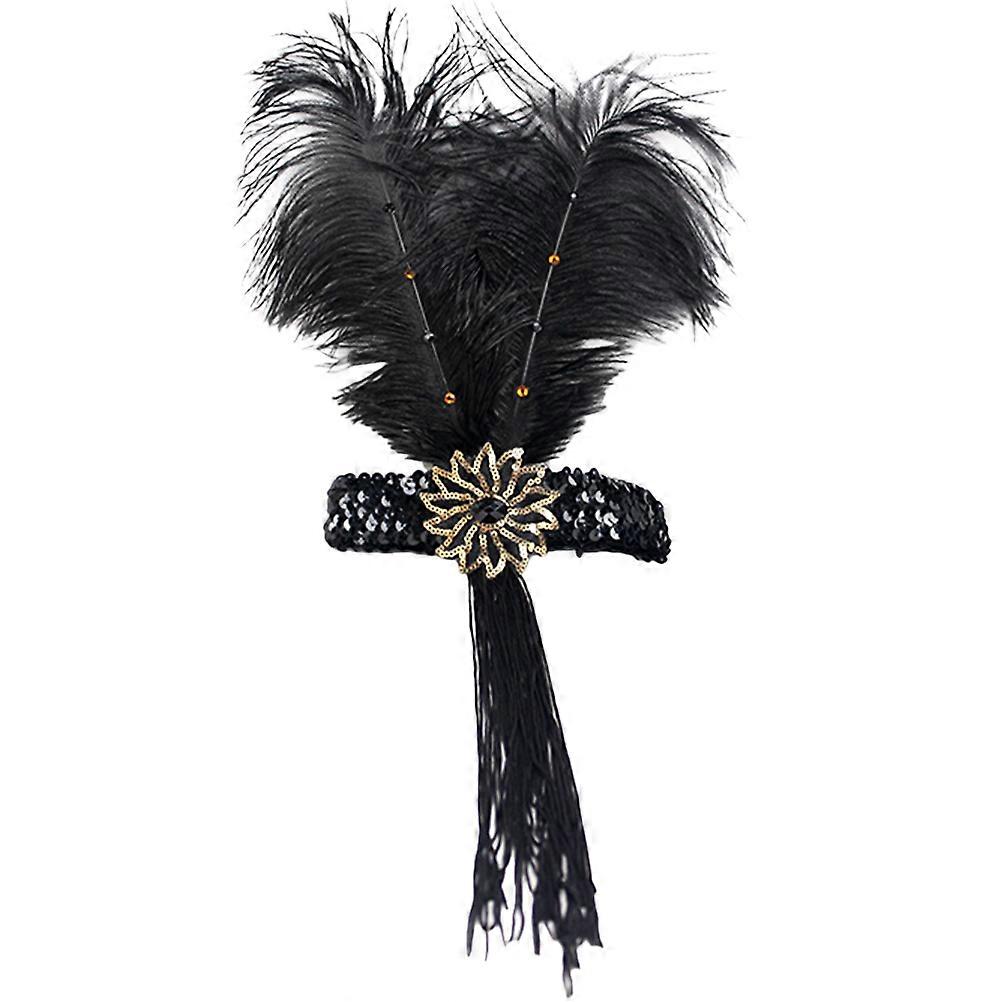 Black Flapper Headband with Long Tassel for Decor Use