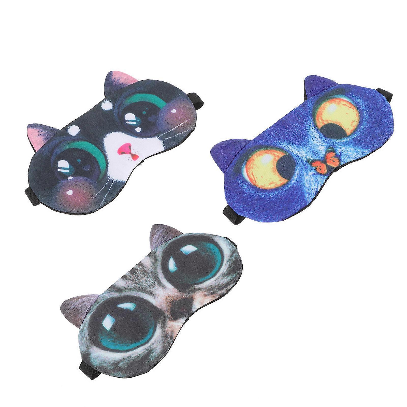 Sleeping Eye Mask Cat Pattern Eye Mask for Sleeping 3Pcs Soft Plush